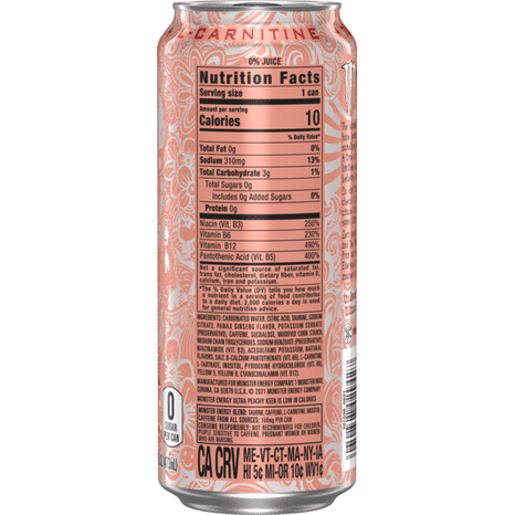 Monster Energy Ultra Monster Ultra, Peachy Keen, Sugar Free Energy Drink, 16 Fl Oz